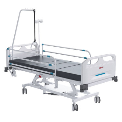 Кровать медицинская функциональная 4-секционная MEGI Tempo 1 с электроприводами, реечными боковыми ограждениями, ложем из стального листа