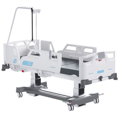 Кровать медицинская функциональная 4-секционная MEGI MELI X с электроприводами колонного типа, центральным тормозом, пластиковыми ложем и боковыми ограждениями со встроенными пультами управления