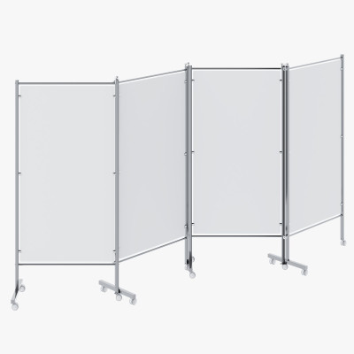 Ширма медицинская МЕГИ 4Hospitals МСК-45303П четырехсекционная из нержавеющей стали с экранами из пластика на колесах