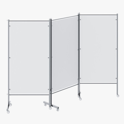 Ширма медицинская МЕГИ 4Hospitals МСК-35303П трехсекционная из нержавеющей с экранами из пластика  стали на колесах