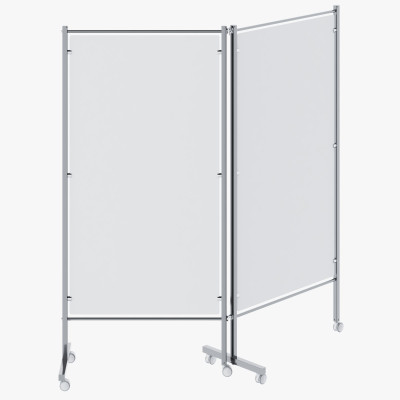 Ширма медицинская МЕГИ 4Hospitals МСК-25303П двухсекционная из нержавеющей стали  с экранами из пластика на колесах